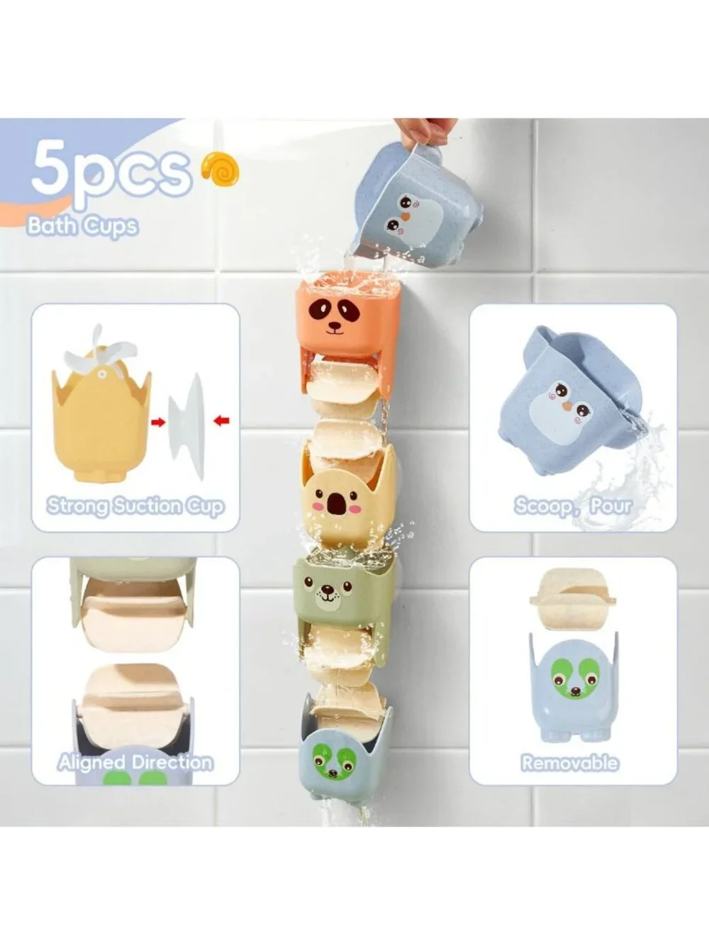 Mold-Free Baby Bath Toys Set, 14 Pack Floating Boats & Cups for Toddlers 1-3